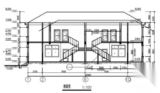 某两层双拼别墅建筑方案图cad施工图下载【ID:151390197】