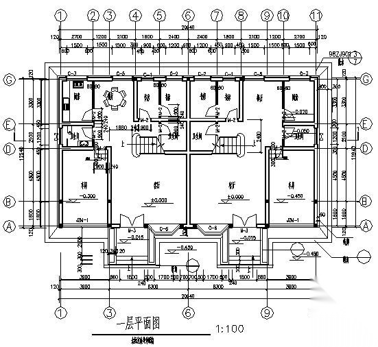 某两层双拼别墅建筑方案图cad施工图下载【ID:151390197】