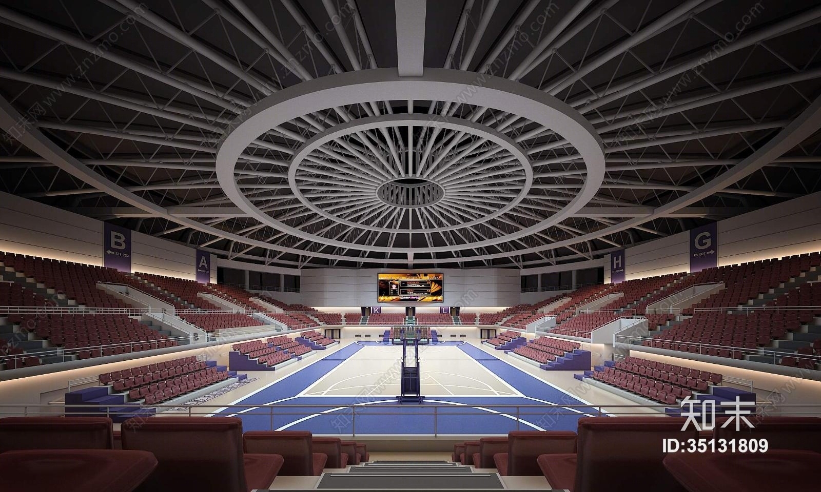 现代篮球馆中心球场3D模型下载【ID:35131809】