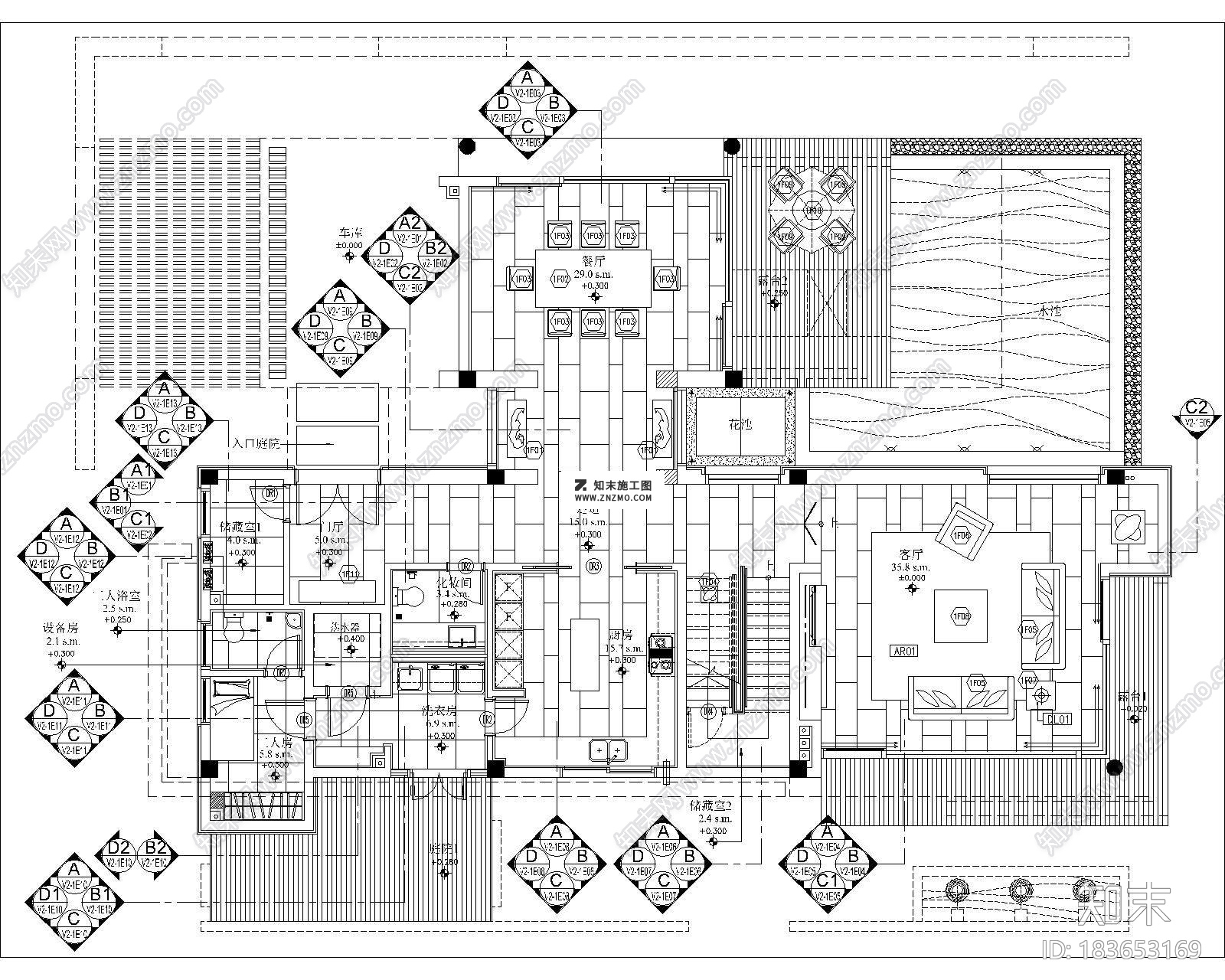 珠海华發水郡项目V2型别墅样板房CAD施工图套图cad施工图下载【ID:183653169】