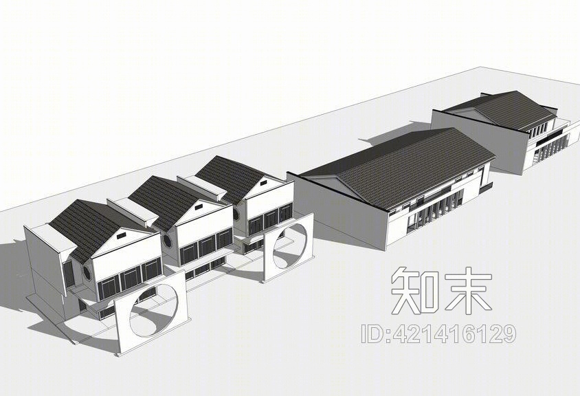 中式联排商铺SU模型下载【ID:421416129】