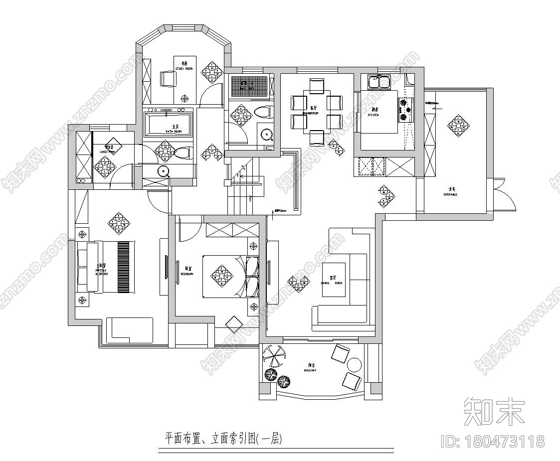 现代中式风格150㎡跃层公寓住宅装修施工图施工图下载【ID:180473118】