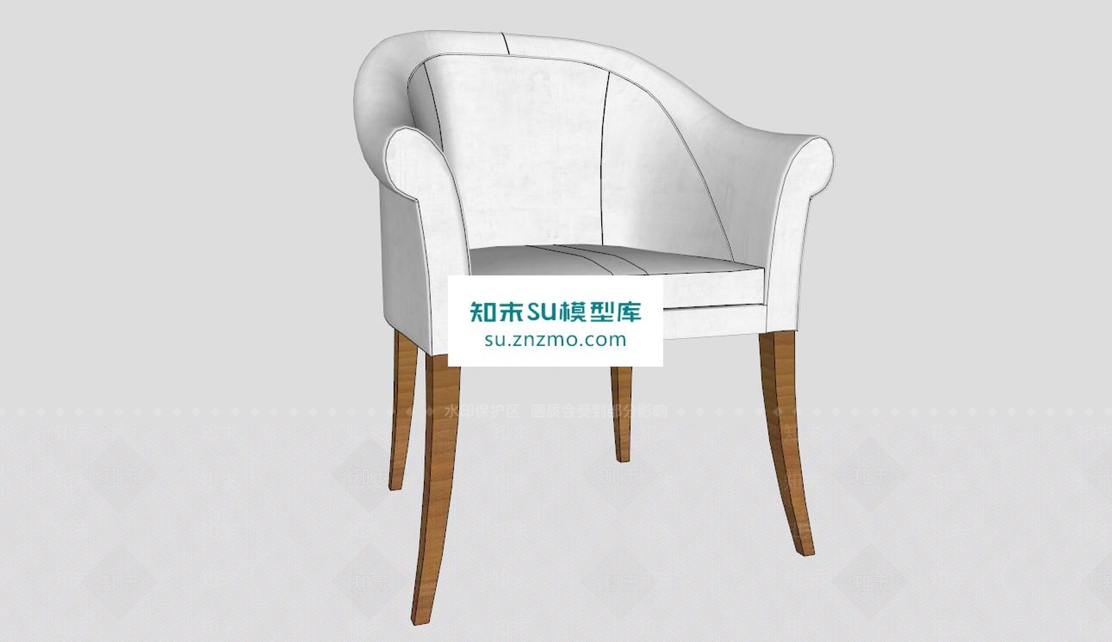 白色休闲单人沙发扶手椅SU模型下载【ID:161528274】