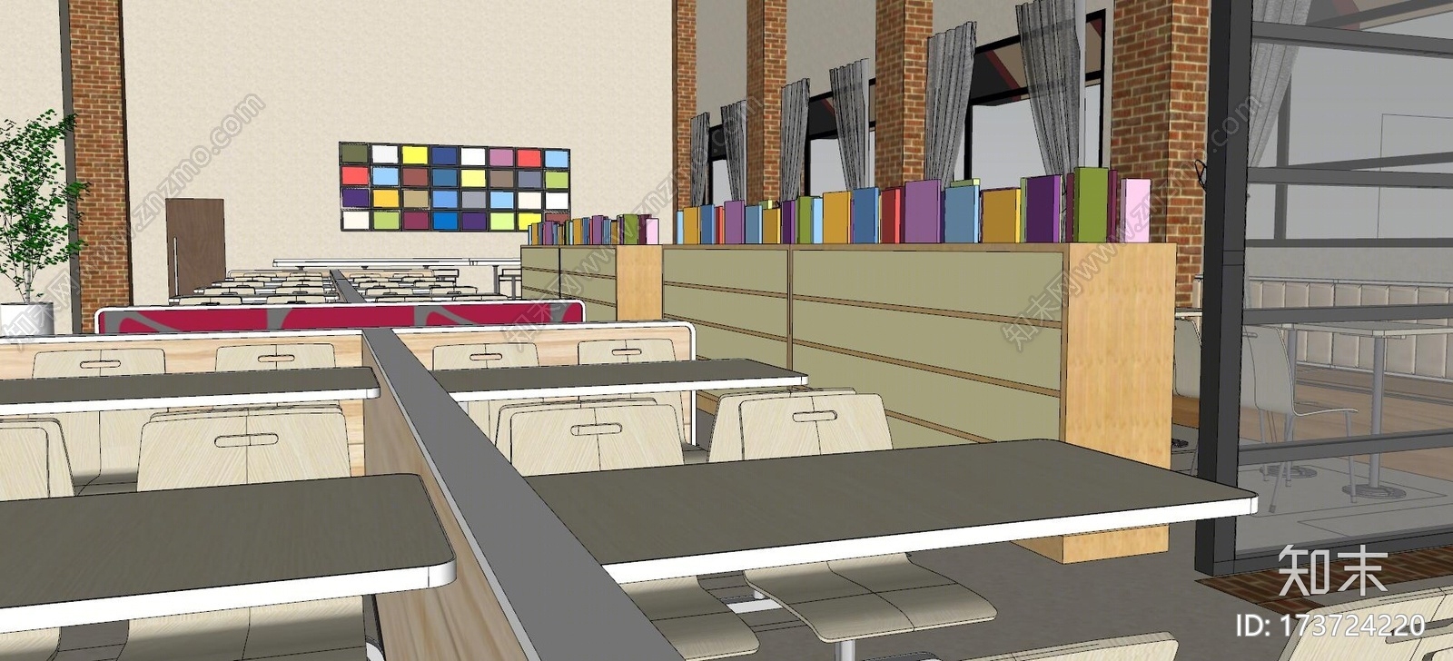 现代咖啡厅书吧SU模型下载【ID:173724220】