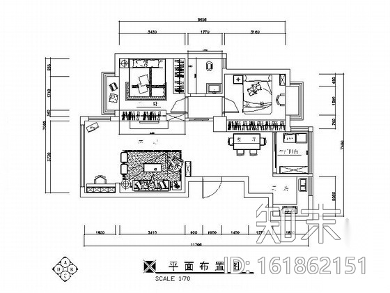 [四川]田园风情两居室室内装修施工图（含效果）cad施工图下载【ID:161862151】