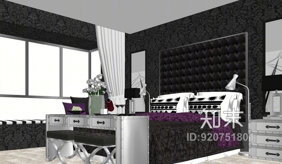 后现代卧室室内设计SU模型下载【ID:920751801】