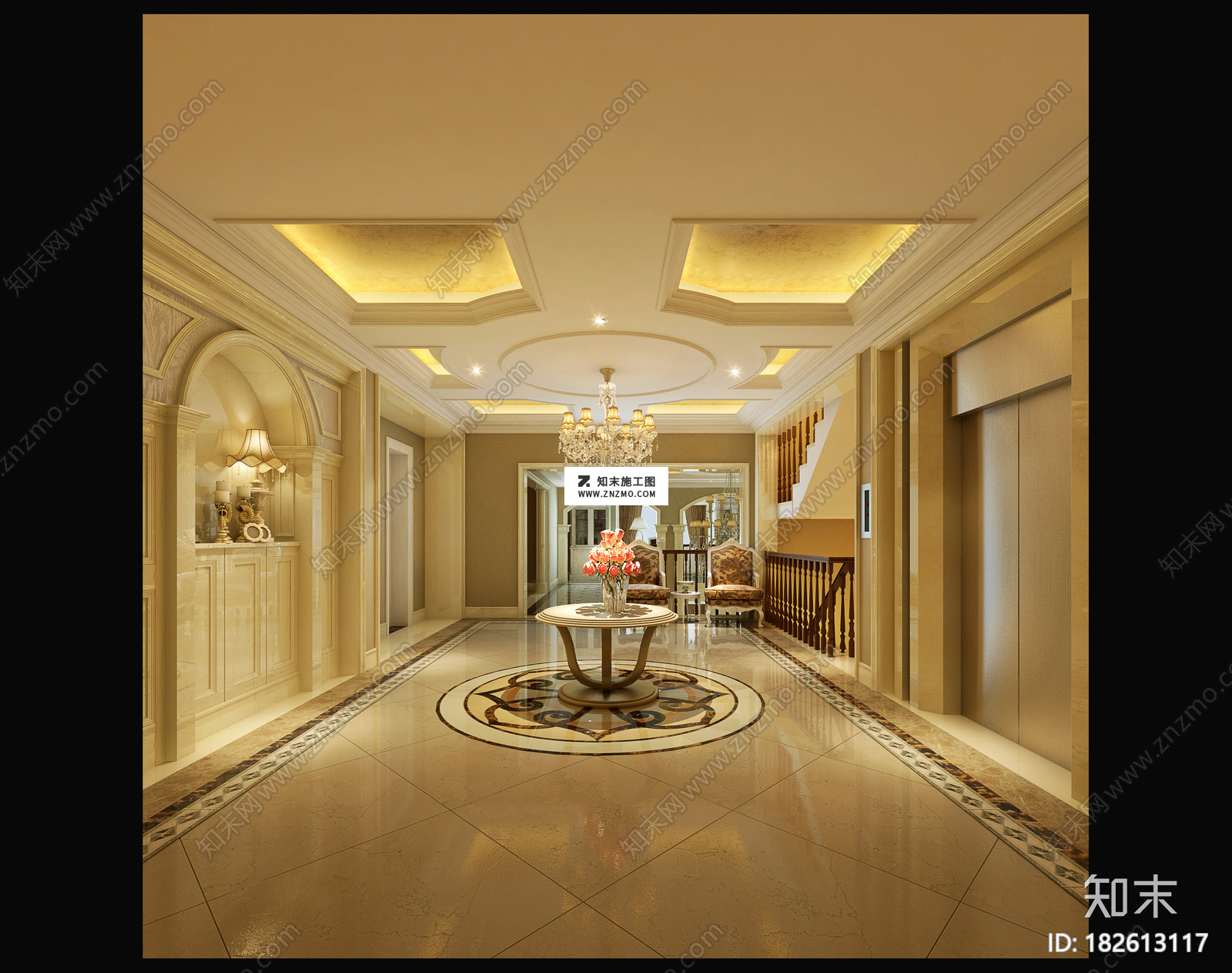 欧式五层别墅CAD施工图及高清效果图下载cad施工图下载【ID:182613117】