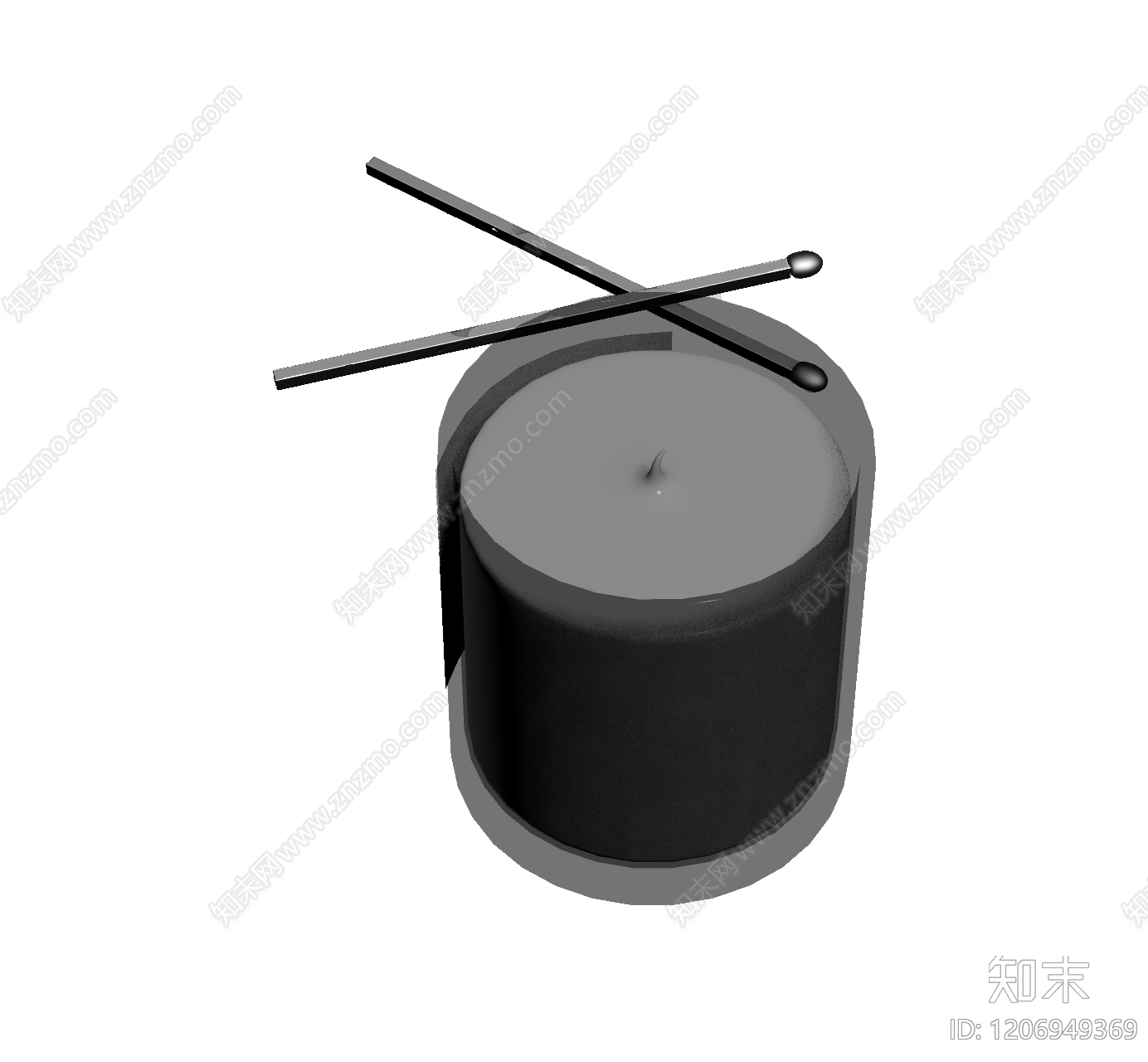 香氛蜡烛与火柴组合3D模型下载【ID:1206949369】