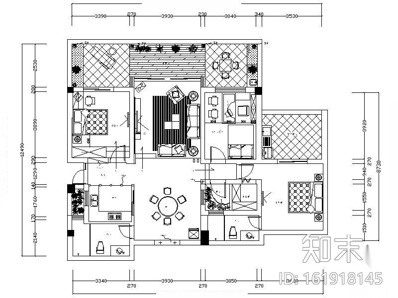 [武汉]三居室设计方案图cad施工图下载【ID:161918145】