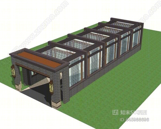 中式地下车库出入口SU模型下载【ID:645988696】
