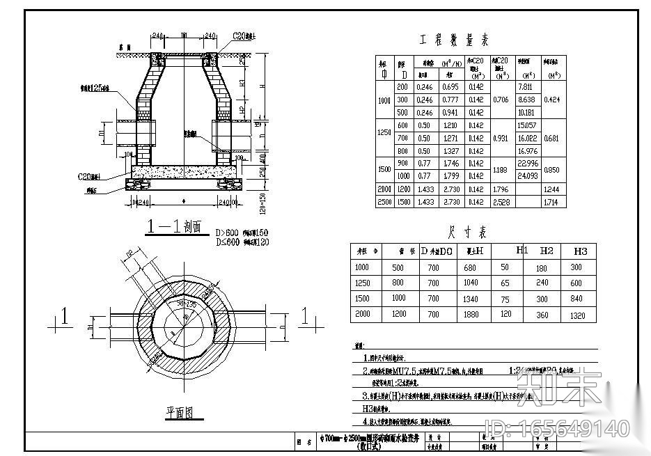 砖砌雨水检查井及盖板配筋图cad施工图下载【ID:165649140】