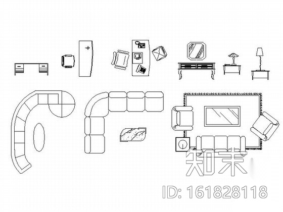 各式家装家具CAD图块下载cad施工图下载【ID:161828118】