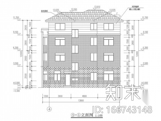 四层砖混别墅结构施工图(含建施)cad施工图下载【ID:166743148】