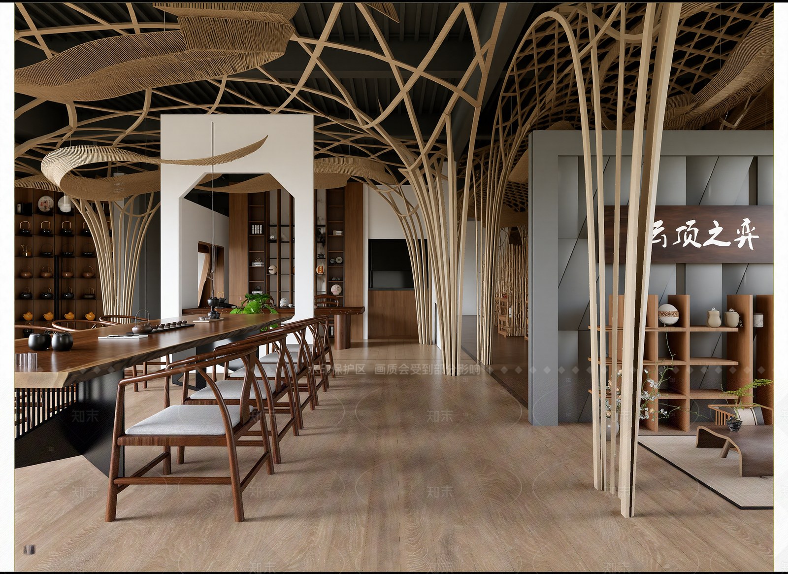 原木茶展厅3D模型下载【ID:1214945635】