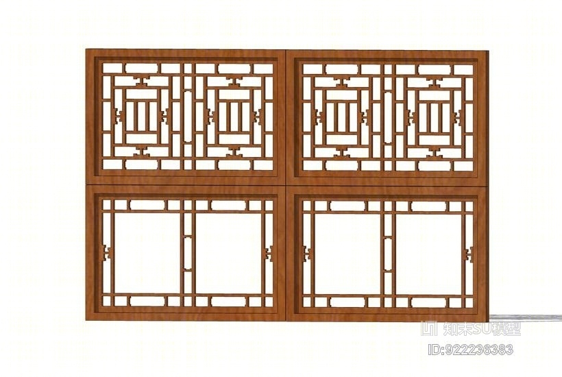 中式雕花隔断屏风SU模型下载【ID:922236383】