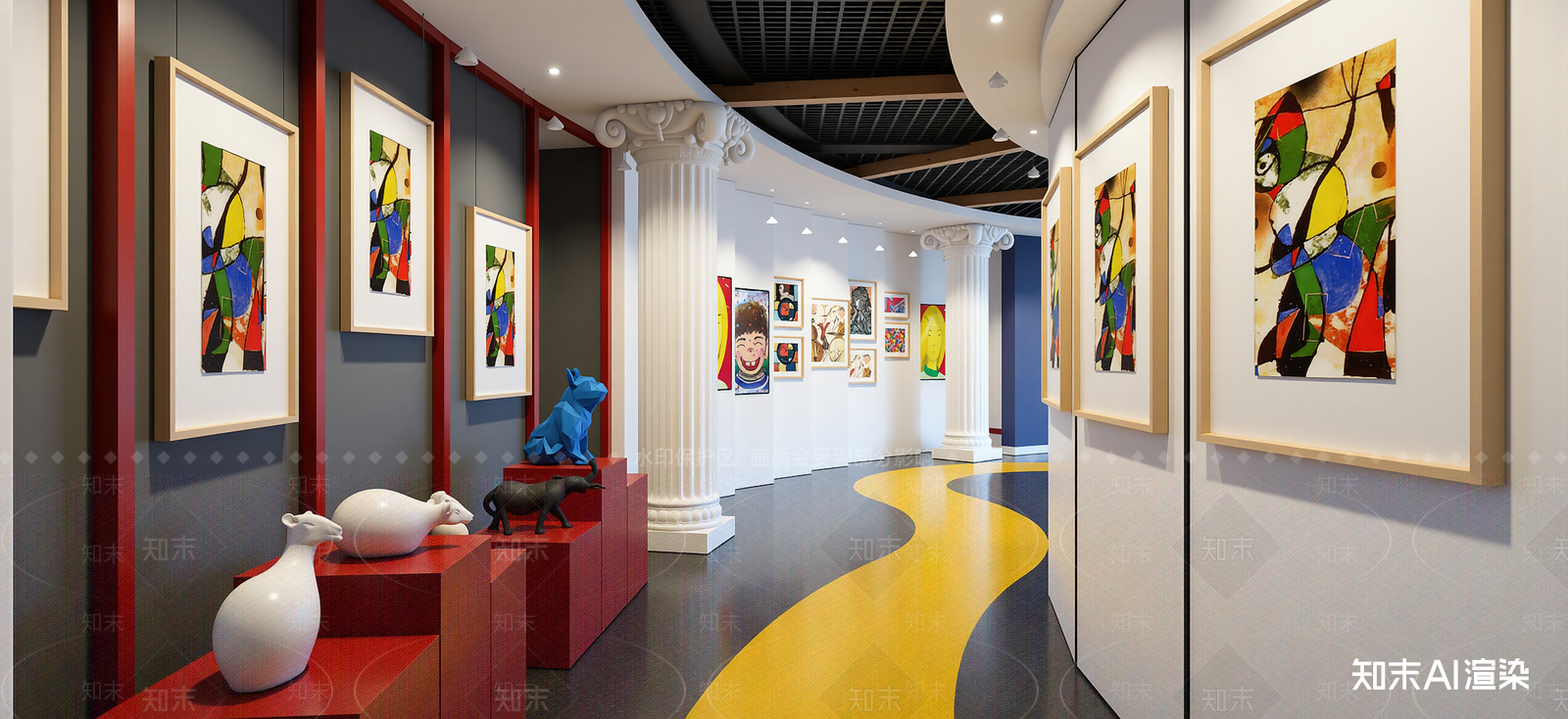 现代艺术展厅SU模型下载【ID:1222126986】