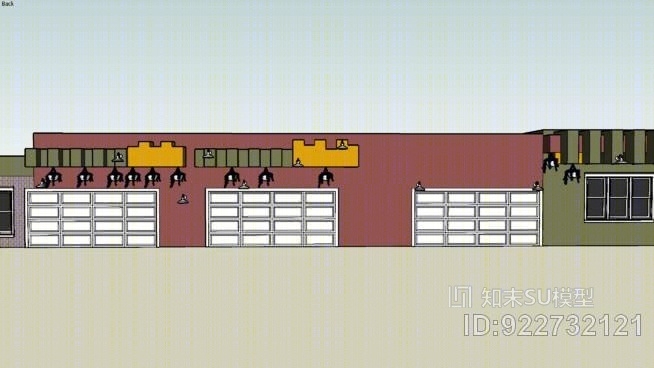 停车场（3个2车库车库门在同一建筑物）SU模型下载【ID:922732121】