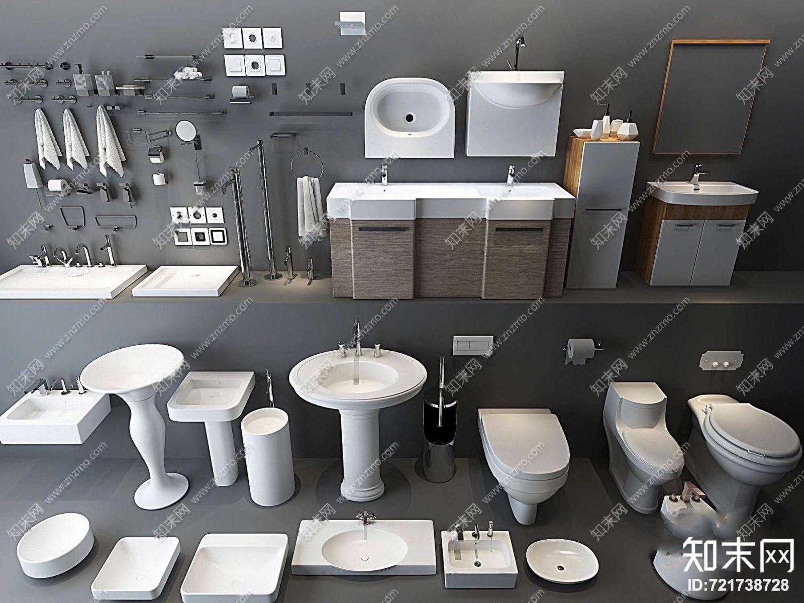 现代陶瓷台盆3D模型下载【ID:721738728】