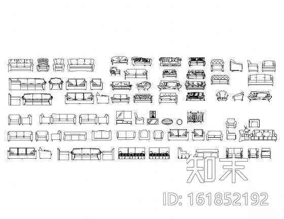 沙发立面图块集cad施工图下载【ID:161852192】