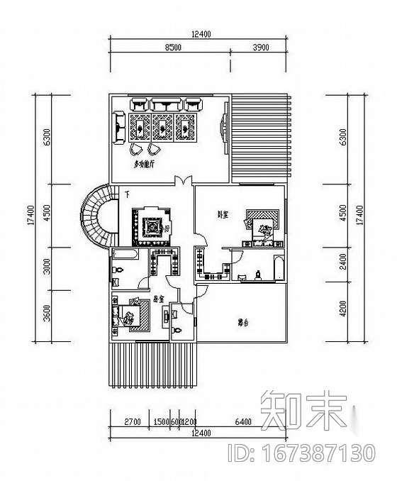 三层独栋别墅户型图(246/153/178)cad施工图下载【ID:167387130】