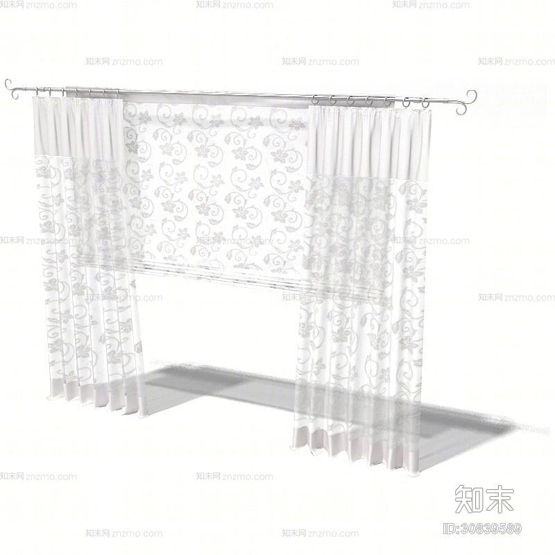 碎花布艺窗帘3D模型下载【ID:30839589】