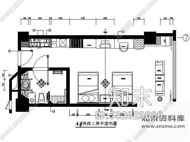 施工图国际酒店残疾人客房施工图cad施工图下载【ID:532029680】