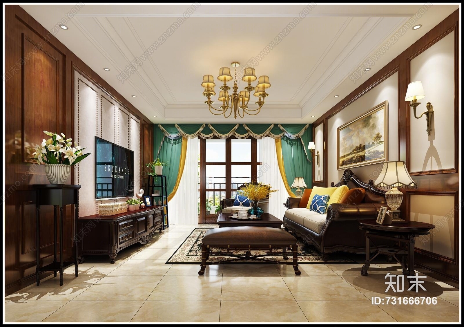 美式客餐厅美式玄关家具模型3D模型下载【ID:731666706】