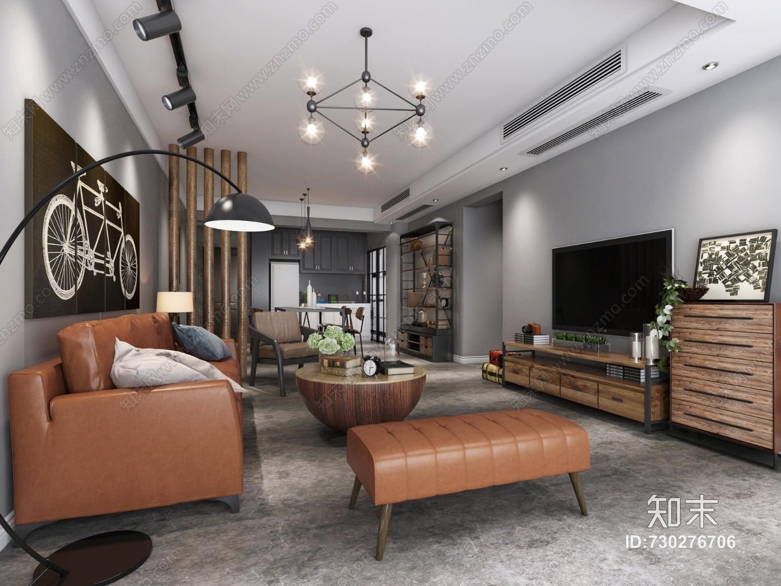 工业风现代客餐厅3D模型下载【ID:730276706】