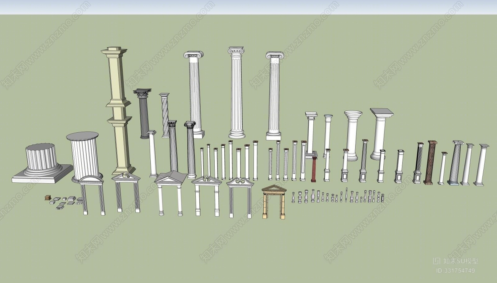 欧式罗马柱门框SU模型下载【ID:331754749】