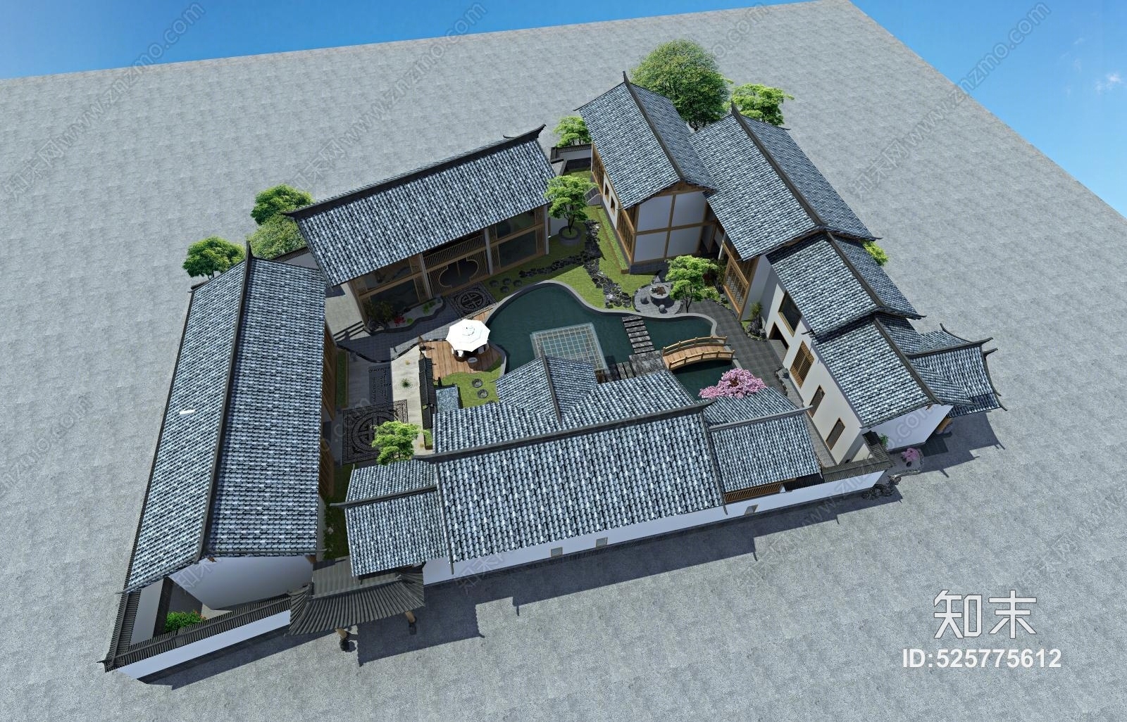 新中式禅意客栈3D模型下载【ID:525775612】