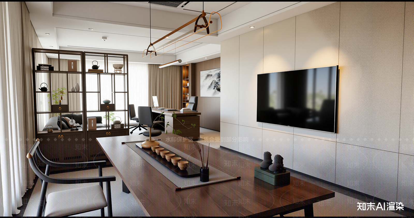 新中式办公区SU模型下载【ID:1216017224】