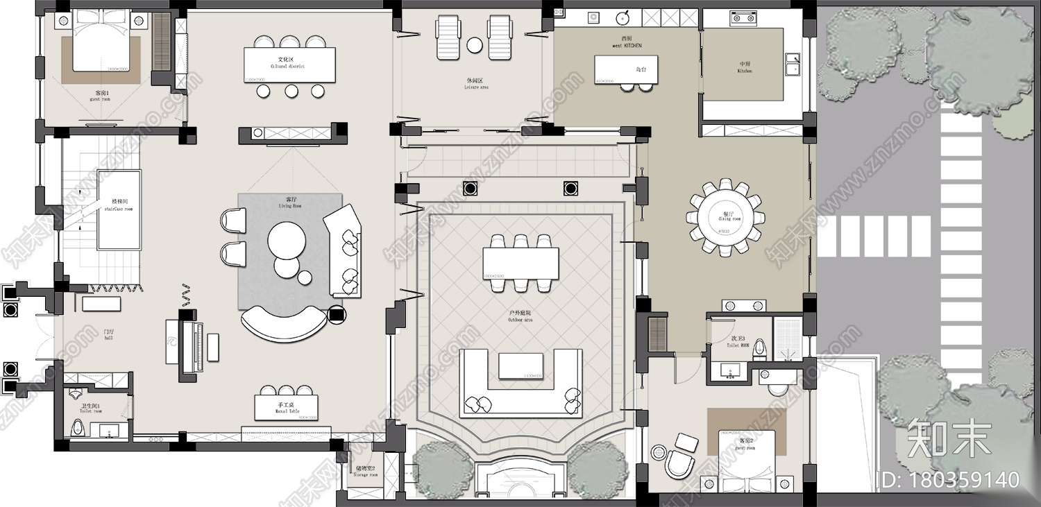 [浙江]杭州800m²现代轻奢别墅施工图_效果图施工图下载【ID:180359140】