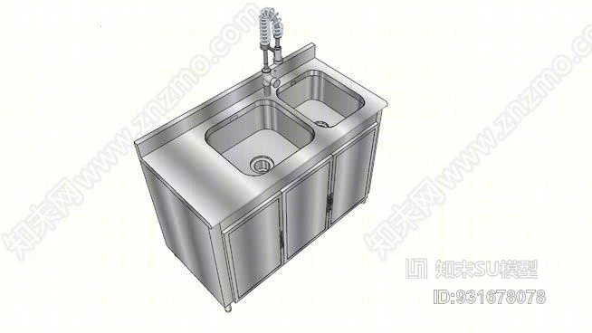 不锈钢水槽柜SU模型下载【ID:931678078】