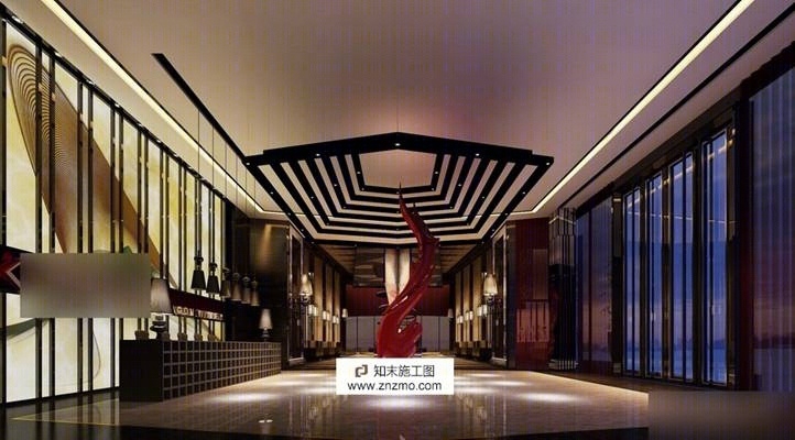 奢华公馆楼盘售楼处室内设计施工图（含效果图）cad施工图下载【ID:66919487】