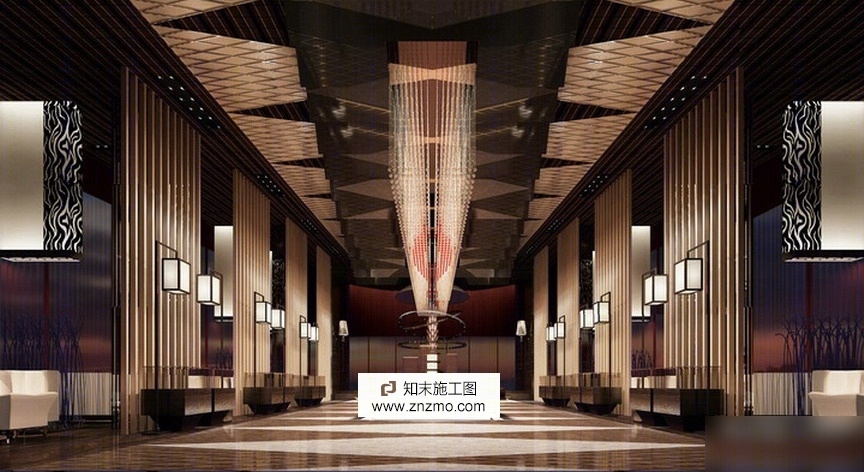 奢华公馆楼盘售楼处室内设计施工图（含效果图）cad施工图下载【ID:66919487】
