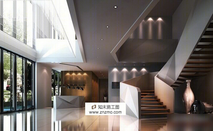 奢华公馆楼盘售楼处室内设计施工图（含效果图）cad施工图下载【ID:66919487】