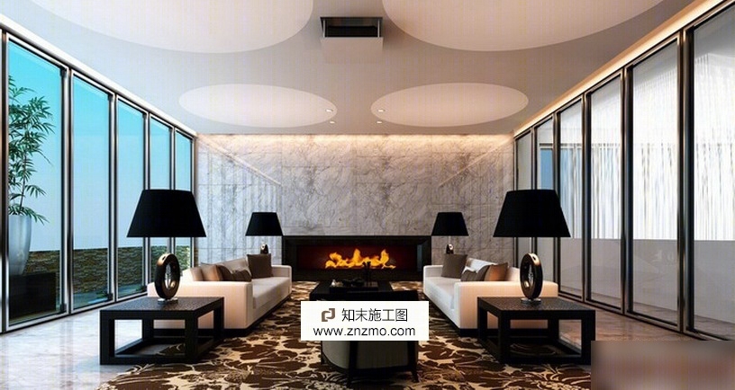奢华公馆楼盘售楼处室内设计施工图（含效果图）cad施工图下载【ID:66919487】