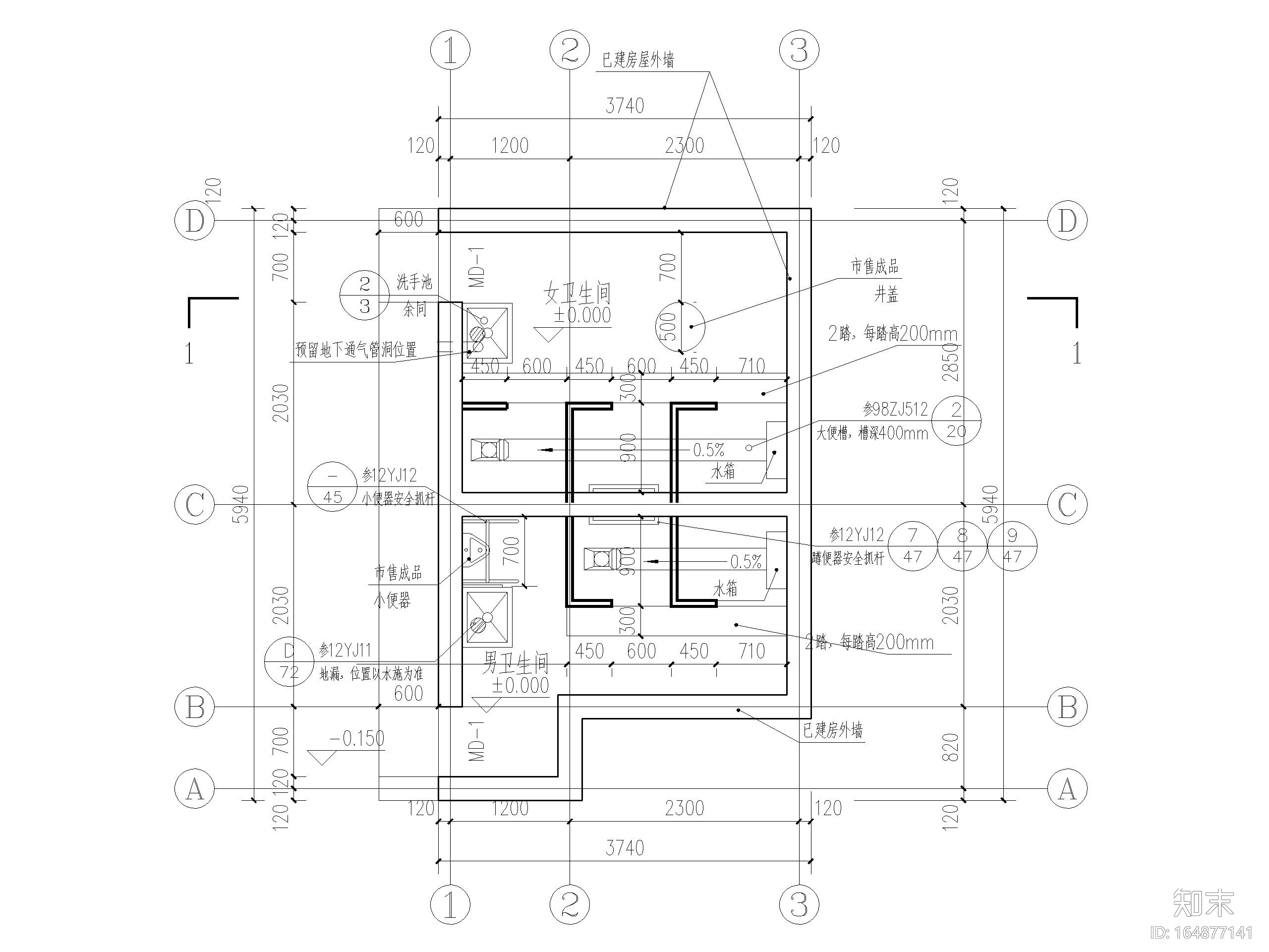 湖滨路公厕提升改造重建建筑施工图cad施工图下载【ID:164877141】