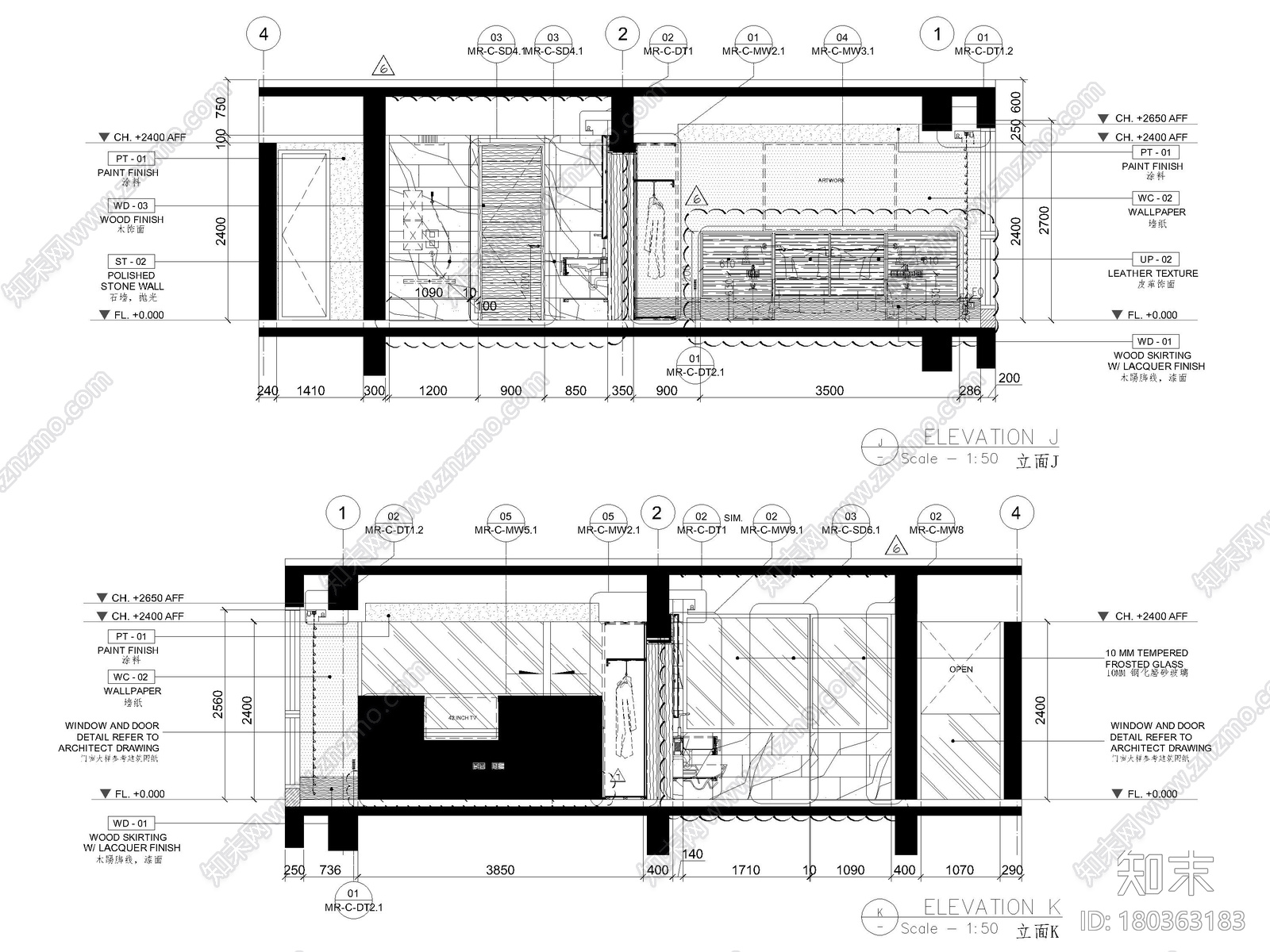 [三亚]山海天156㎡现代三居公寓设计施工图施工图下载【ID:180363183】