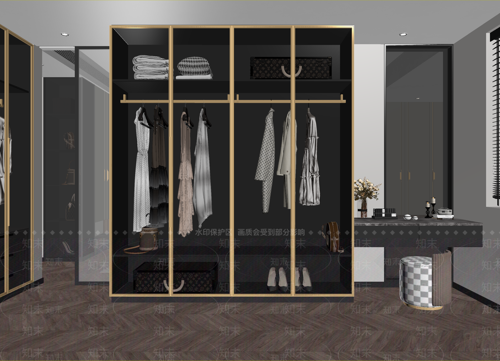 现代衣帽间3D模型下载【ID:1214696133】