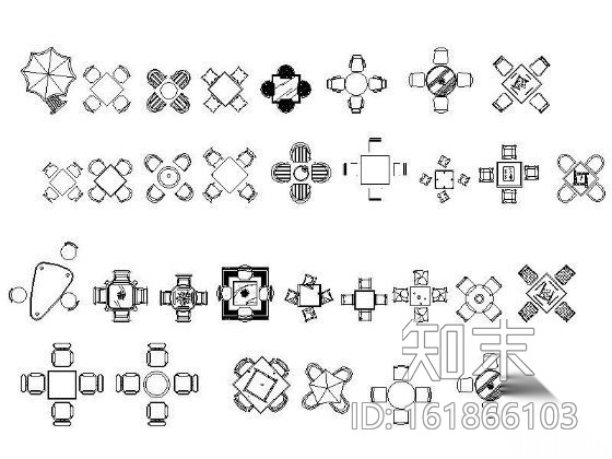 四人休闲桌椅平面图块集cad施工图下载【ID:161866103】