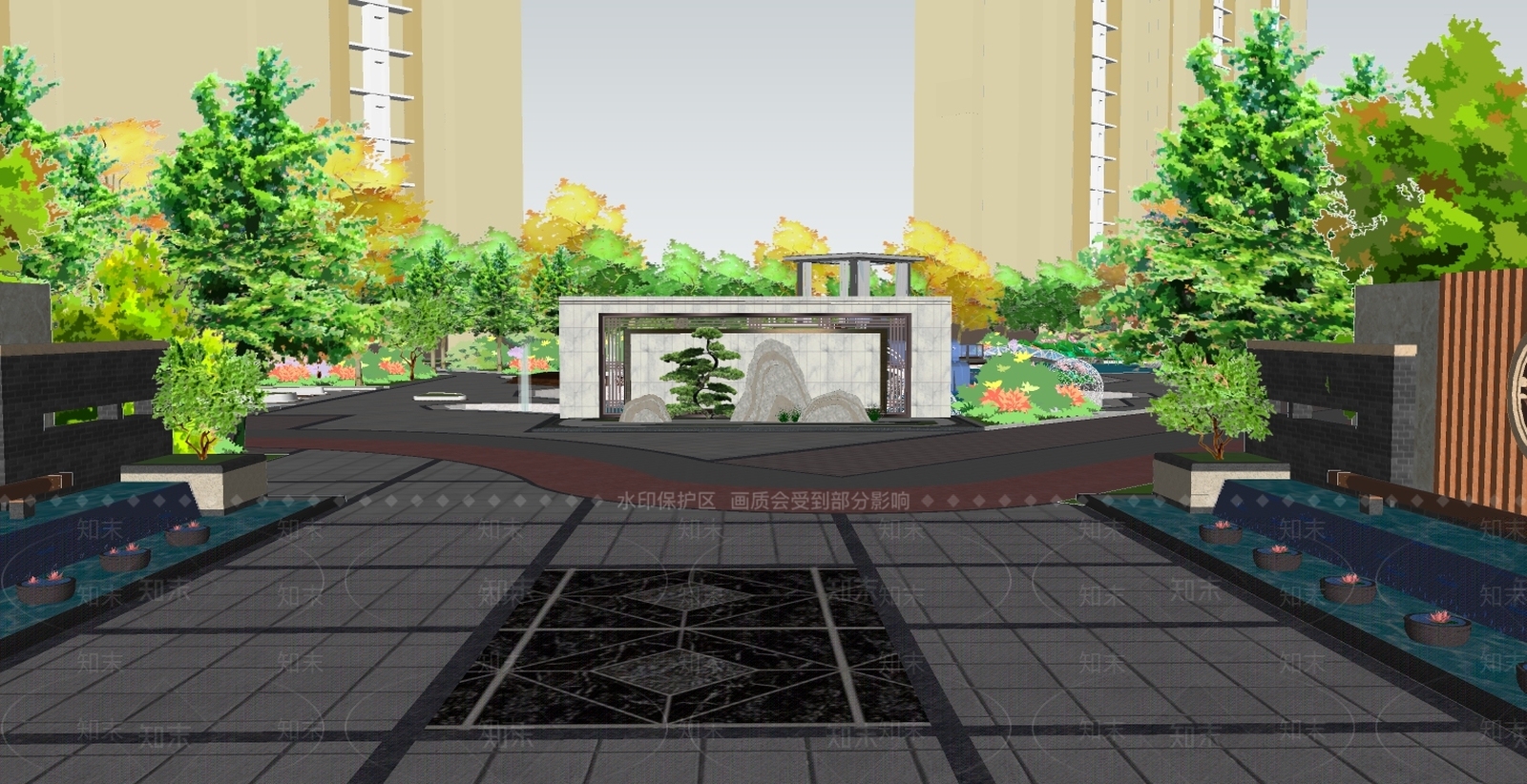 新中式小区景观SU模型下载【ID:173016173】