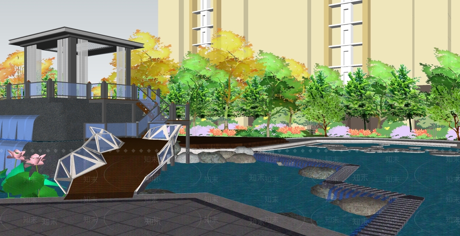 新中式小区景观SU模型下载【ID:173016173】