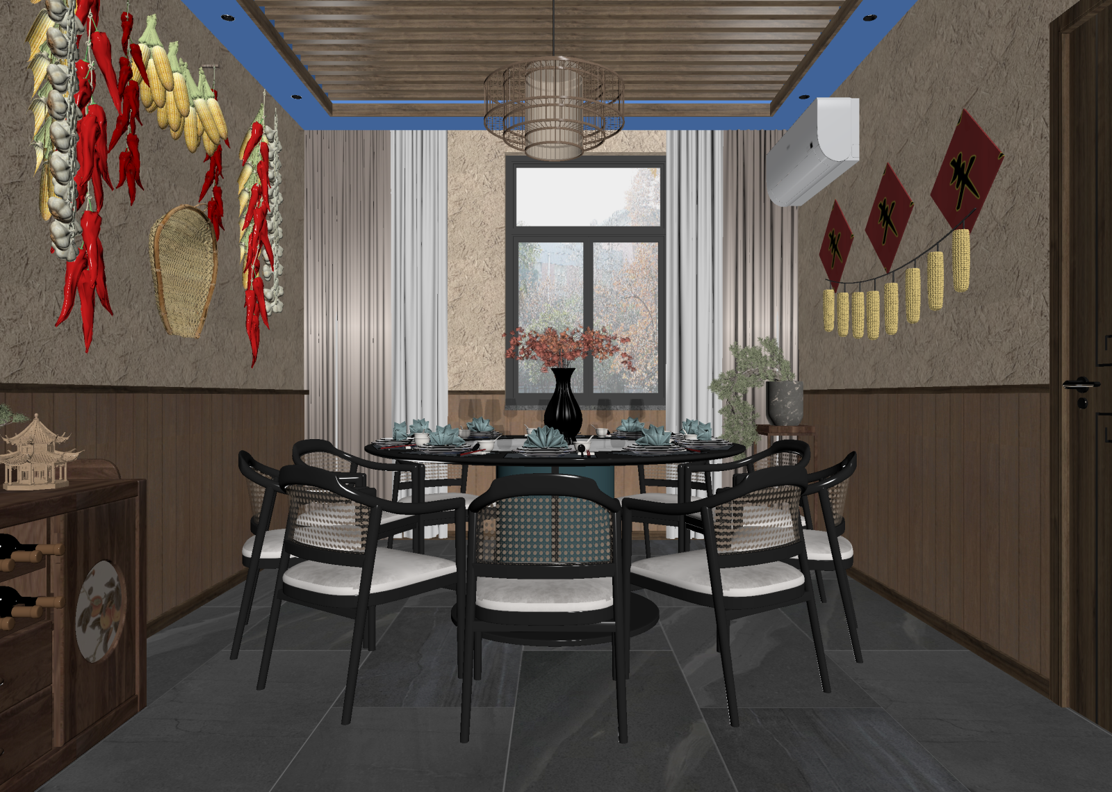 侘寂中餐厅3D模型下载【ID:1214925775】