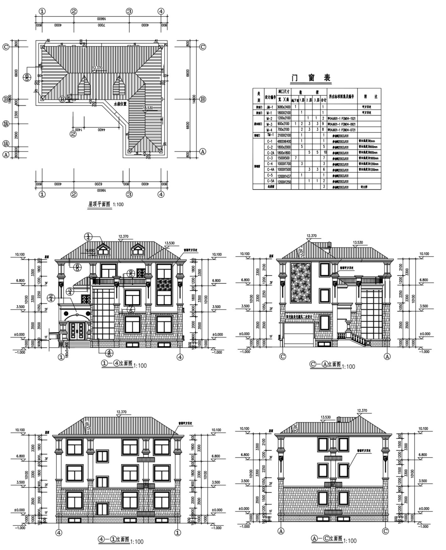 欧式新农村3层独栋别墅自建房建筑施工图下载【ID:149889116】