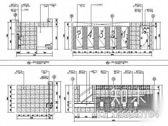 酒店个性公共卫生间立面图施工图下载【ID:166860164】