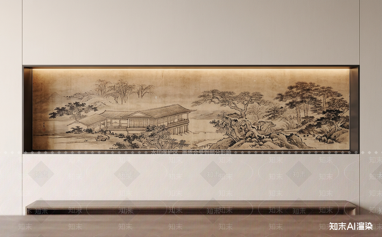 中式挂画山水画3D模型下载【ID:1227515044】