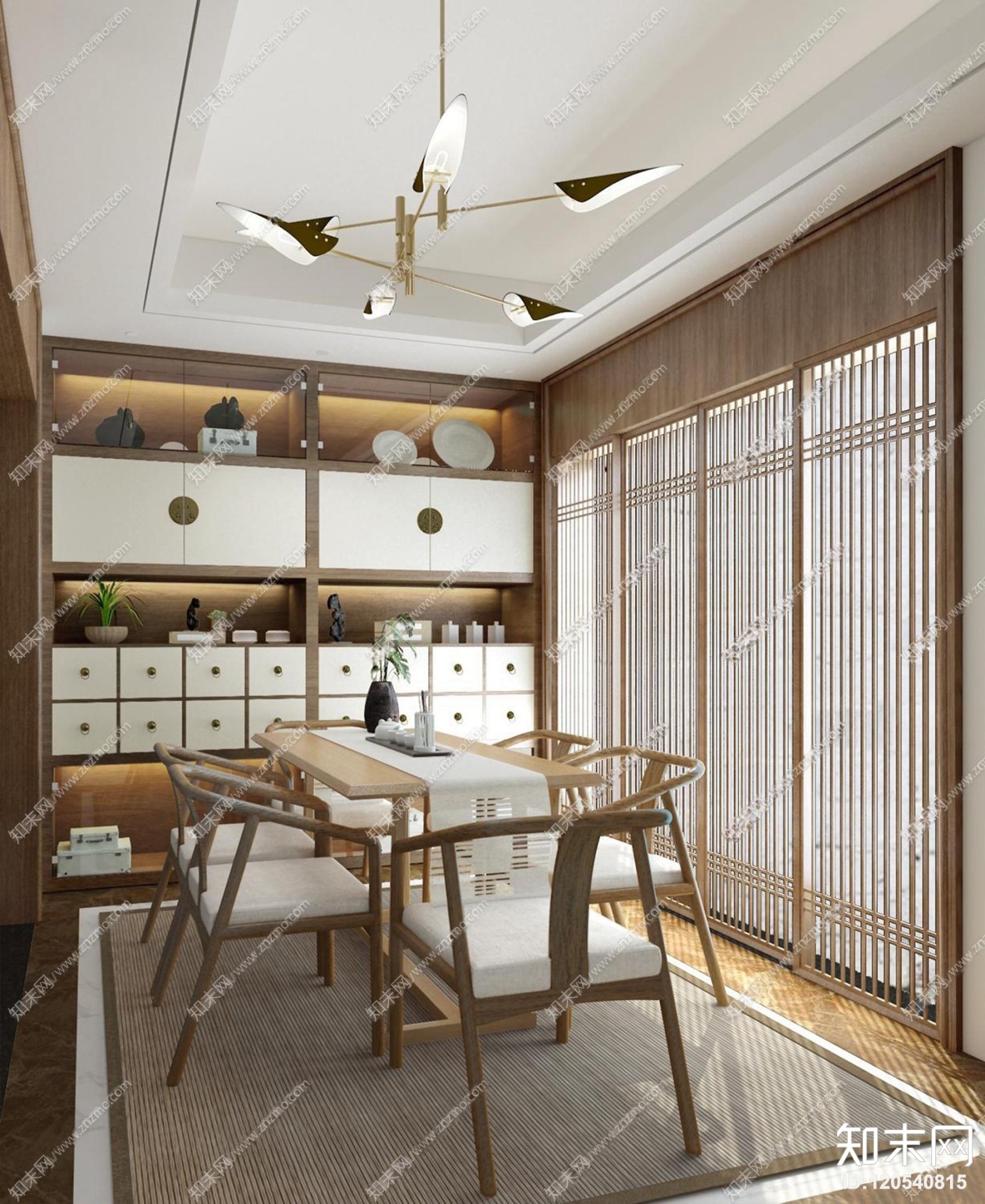 名堂设计中式简约餐厅3D模型下载【ID:120540815】