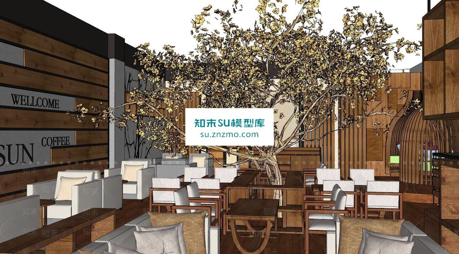 西餐厅咖啡厅餐桌椅SU模型下载【ID:167323196】