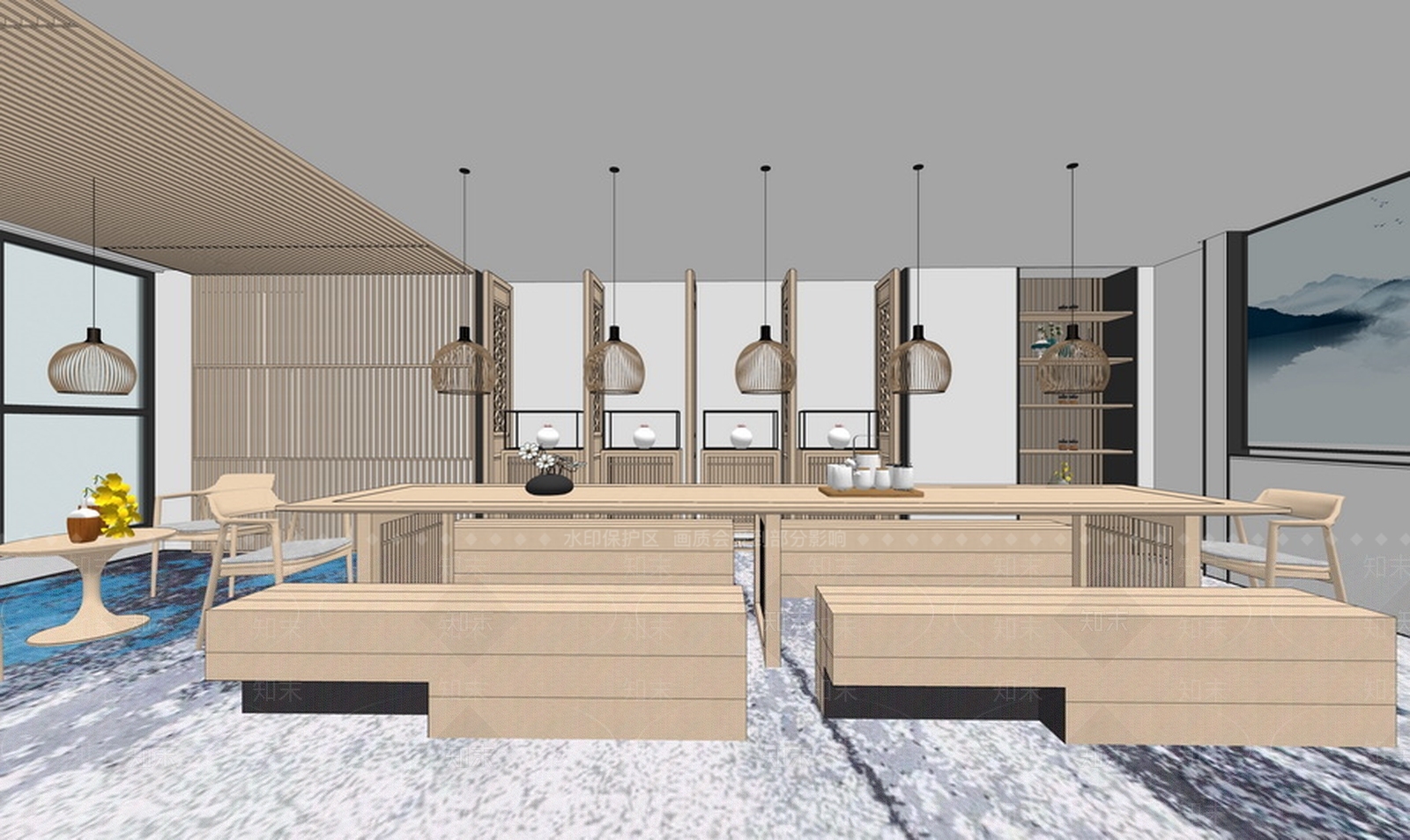 新中式茶室SU模型下载【ID:162177153】